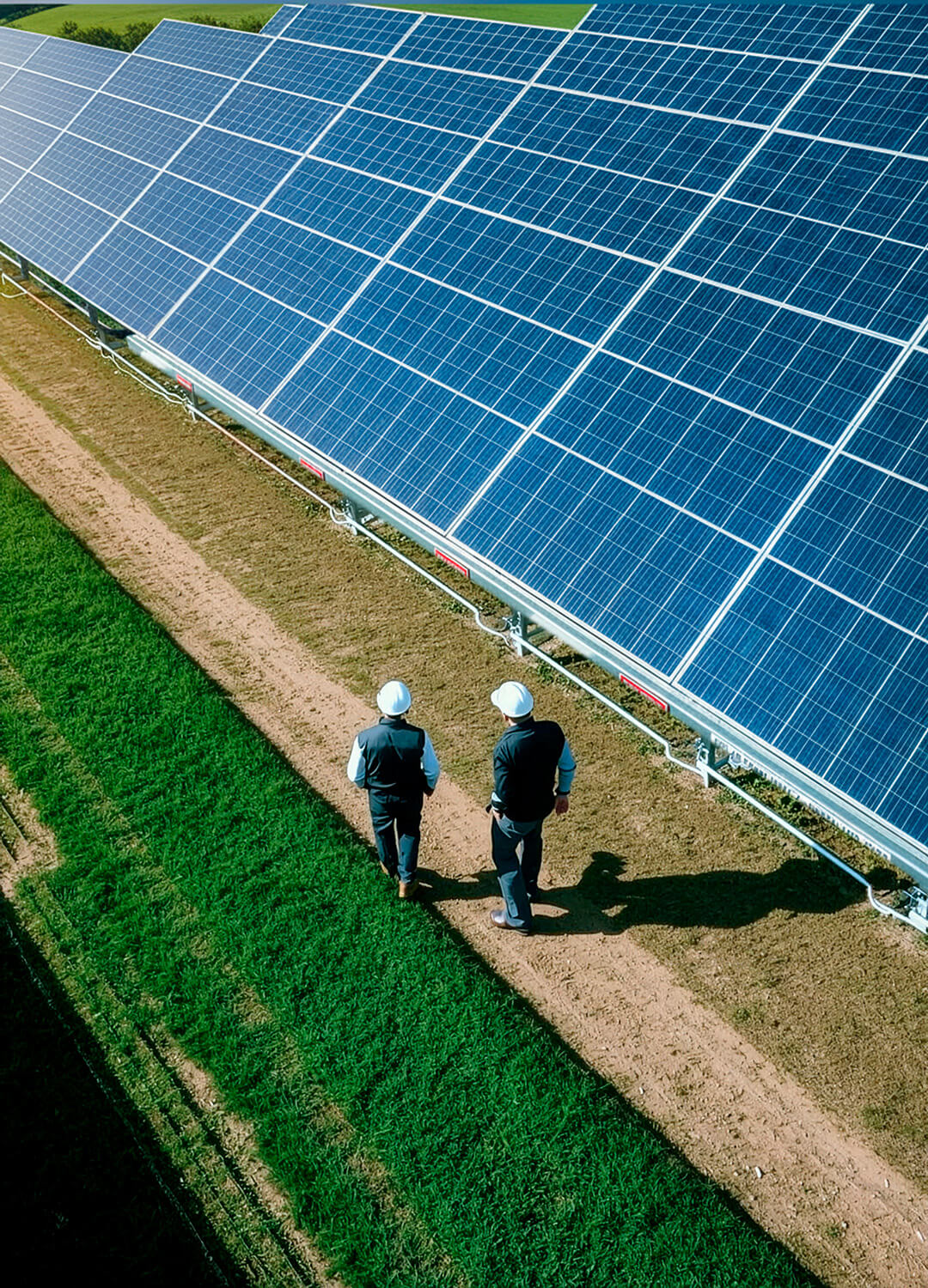 Engineers walking in a solar field